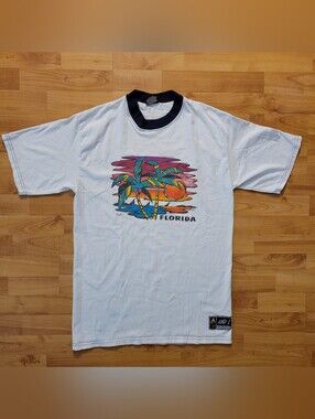 Vintage 90s AND1 Florida Ringer Tee Made In USA Basketball Streetwear, Med Tall